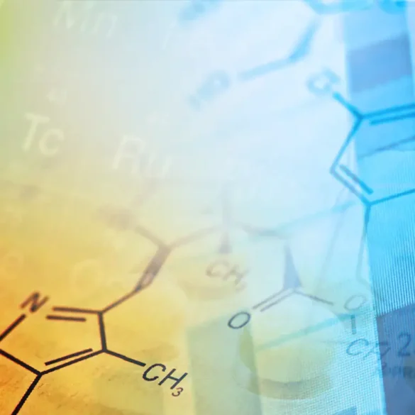 An abstract image of chemical symbols