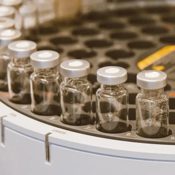 Close-up of testing tubes in a laboratory